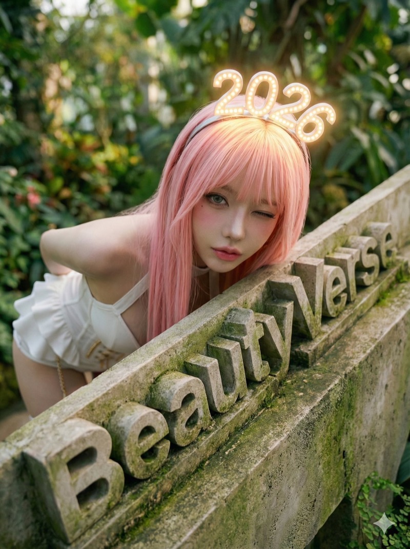 Grok Imagine 2.0 AI 生成的粉色头发女孩节日人像